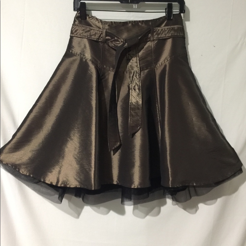 Bisou Bisou 🌷Olive green satin flare skirt Sz 4 - Picture 1 of 8